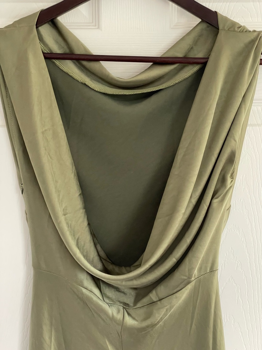 NWT Olive Green Satin Cowl Neck Midi Dress wedding guest fall wedding bridesmaid - Picture 10 of 13
